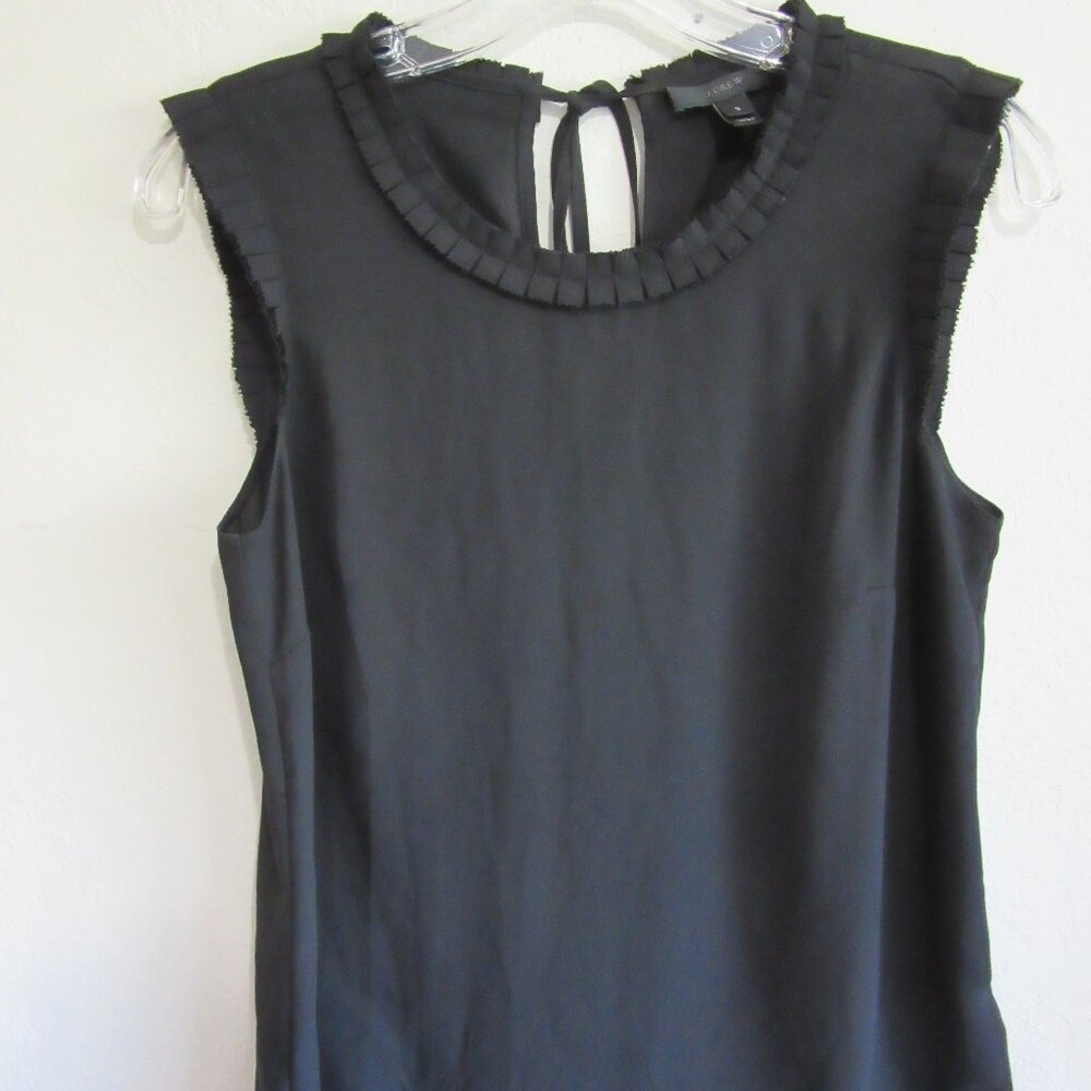 J CREW Black Sleeveless Pleated Edges Key Hole Back 2 Blouse